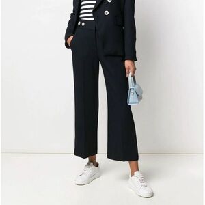 VERONICA BEARD Navy Blue Aubrie Trousers Cropped Wide Leg Pants